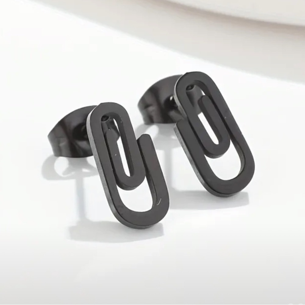 Black Stainless Steel unisex Earrings paperclip stud